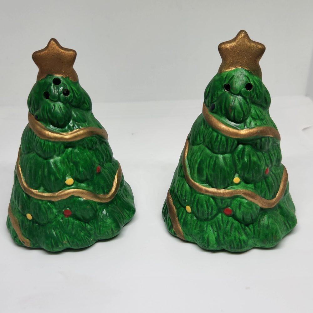 Festive Green Christmas Tree Salt and Pepper Shakers